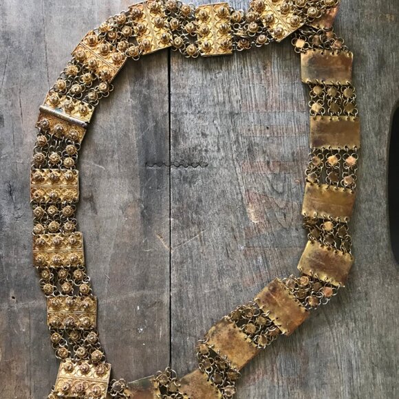 Vintage 1950\'s Designer Gold Enamel Chain Belt, Filigree, Medium main image 4